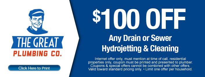 $100 off discount on drain or sewer hydrojetting and cleaning services